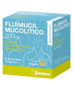 Zambon Fluimucil Mucolitico 200mg Granulato Soluzione Orale Senza Zucchero Trattamento Affezioni Respiratorie 30 Bustine